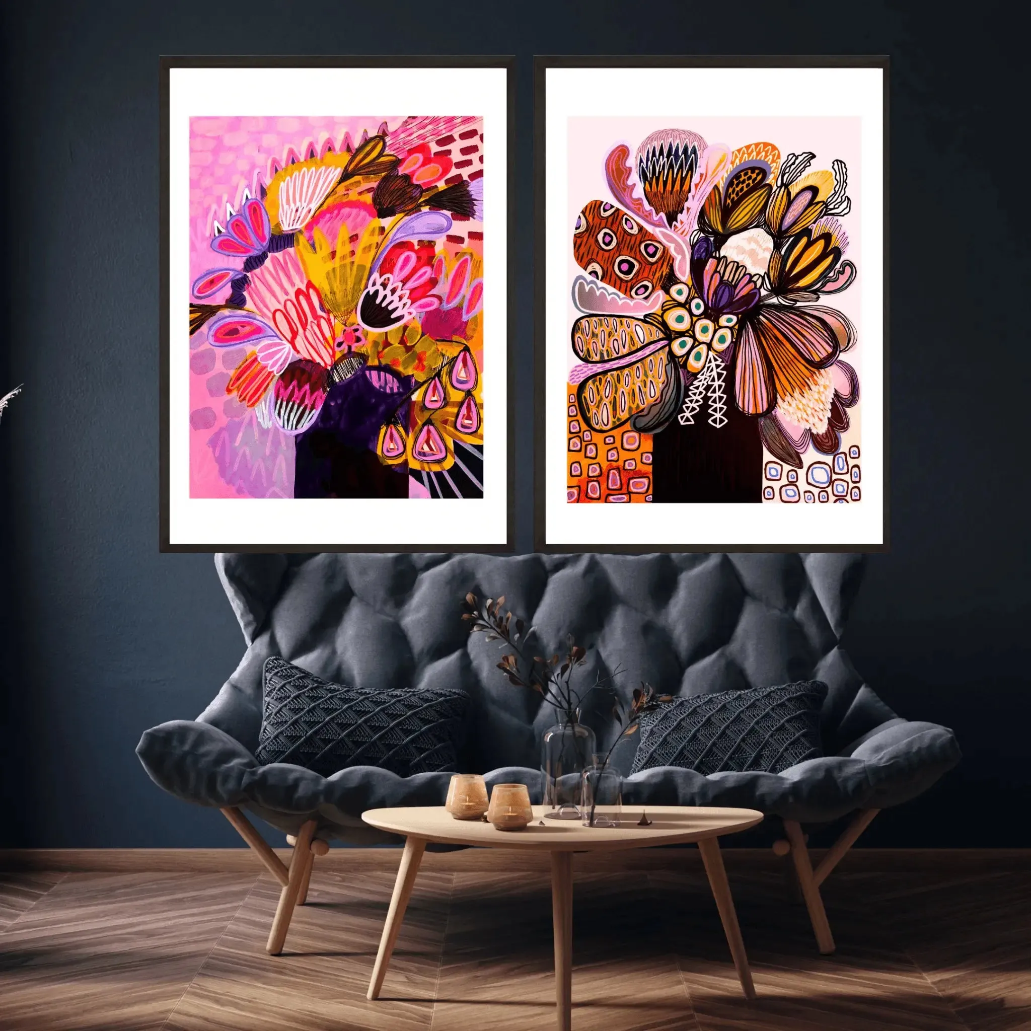 Modern Botanical Paintings Wall Art Print Set