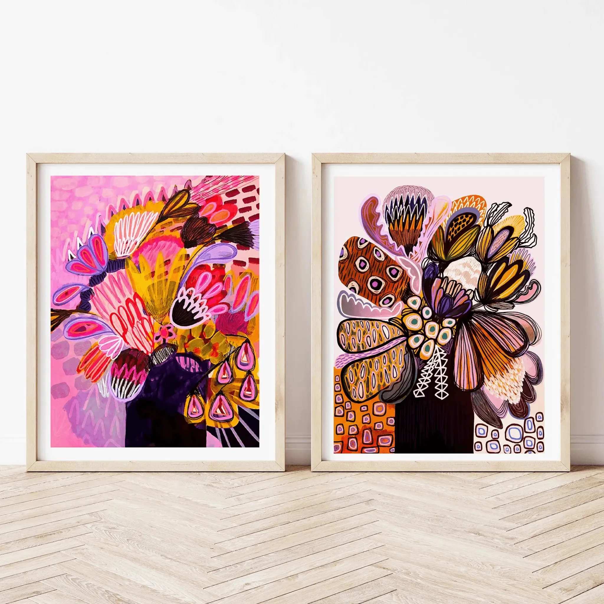 Modern Botanical Paintings Wall Art Print Set
