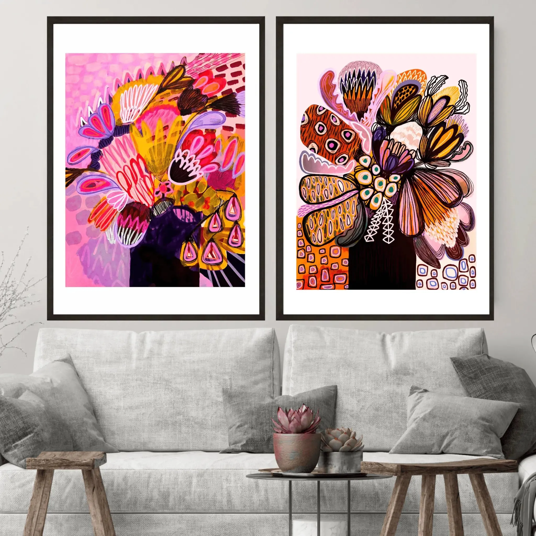 Modern Botanical Paintings Wall Art Print Set
