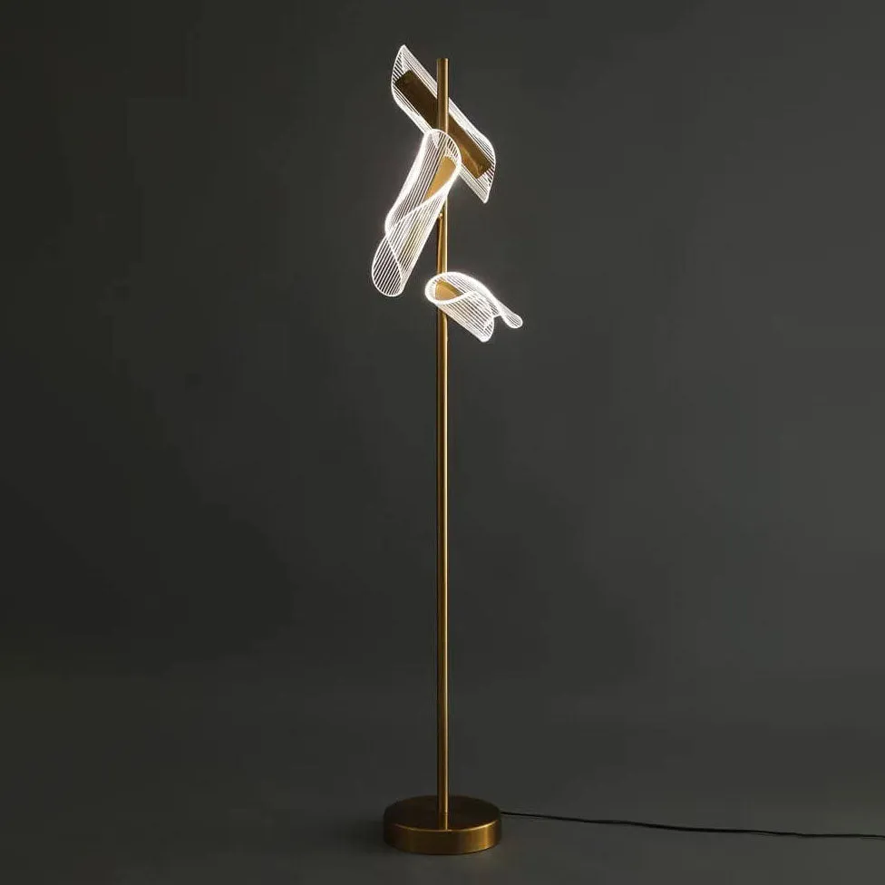 Modern Creative Gold-Finished Frame Acrylic Rotating Vane LED Standing Floor Lamp