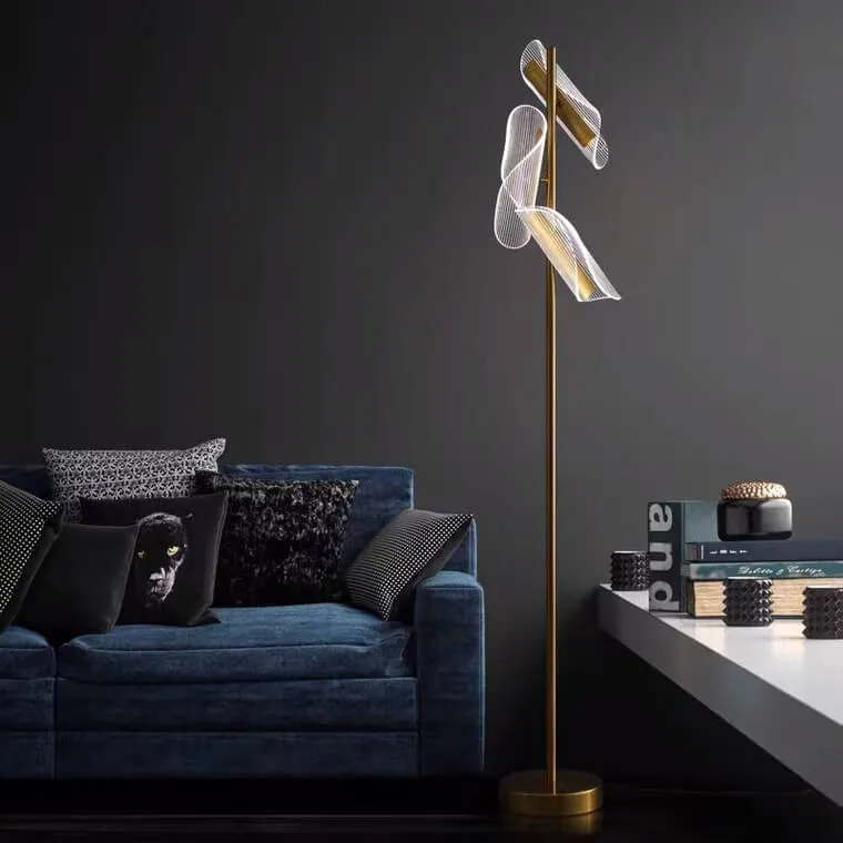 Modern Creative Gold-Finished Frame Acrylic Rotating Vane LED Standing Floor Lamp