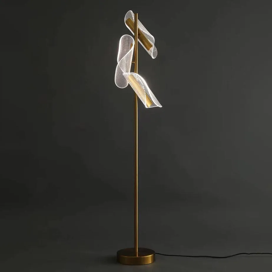 Modern Creative Gold-Finished Frame Acrylic Rotating Vane LED Standing Floor Lamp