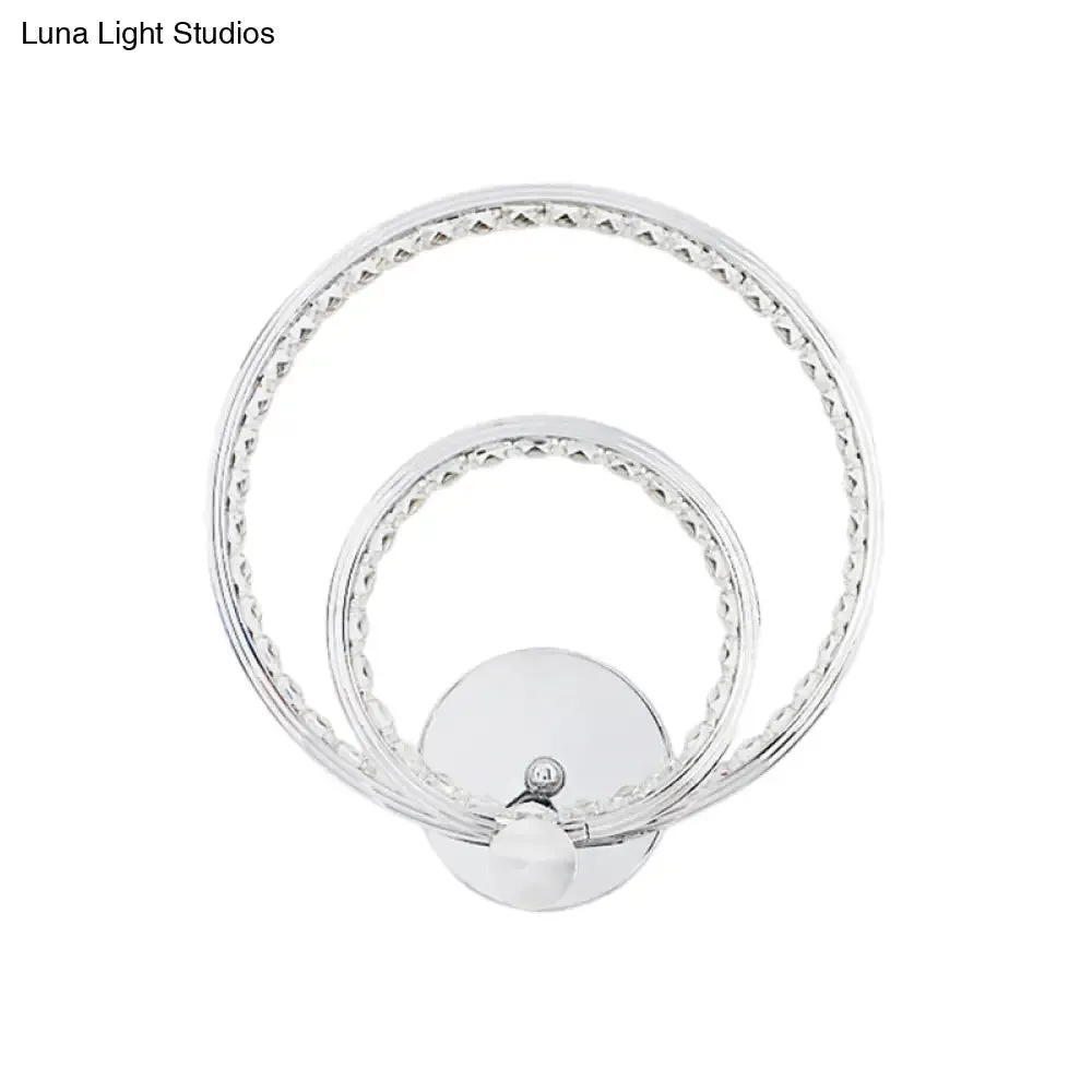 Modern LED Wall Mounted Dual-Ring Lamp in Warm/White Light, Chrome Finish