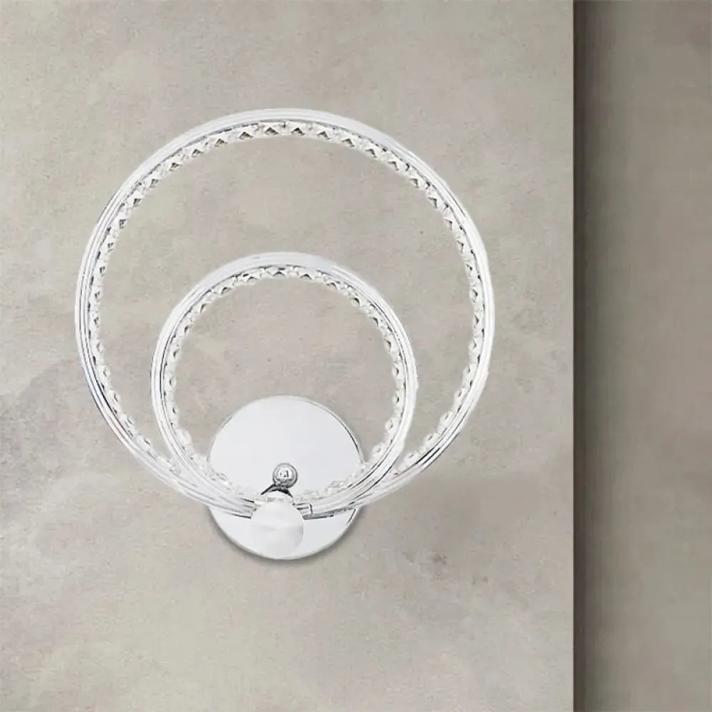 Modern LED Wall Mounted Dual-Ring Lamp in Warm/White Light, Chrome Finish