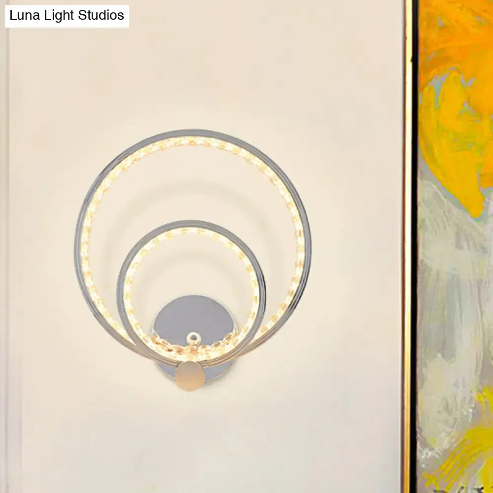 Modern LED Wall Mounted Dual-Ring Lamp in Warm/White Light, Chrome Finish