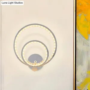 Modern LED Wall Mounted Dual-Ring Lamp in Warm/White Light, Chrome Finish