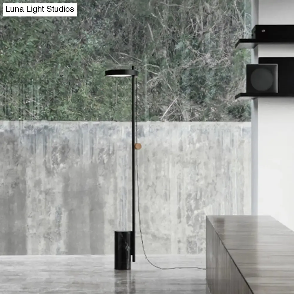 Modern Marble LED Stand Up Floor Lamp in Black - Reading Lighting with Cylindrical Base