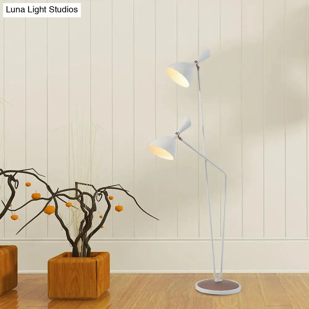 Modern Metal Flared Floor Reading Lamp with 2-Head White Stand Up Light for Bedroom