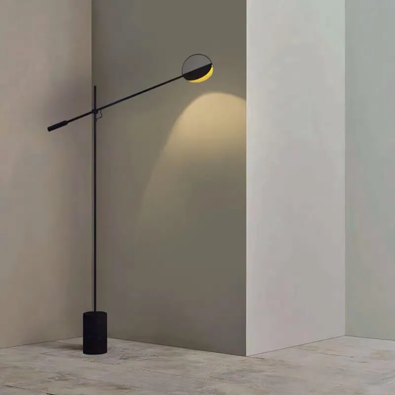 Modern Minimalist Long Arm Iron Terrazzo Base LED Standing Floor Lamp