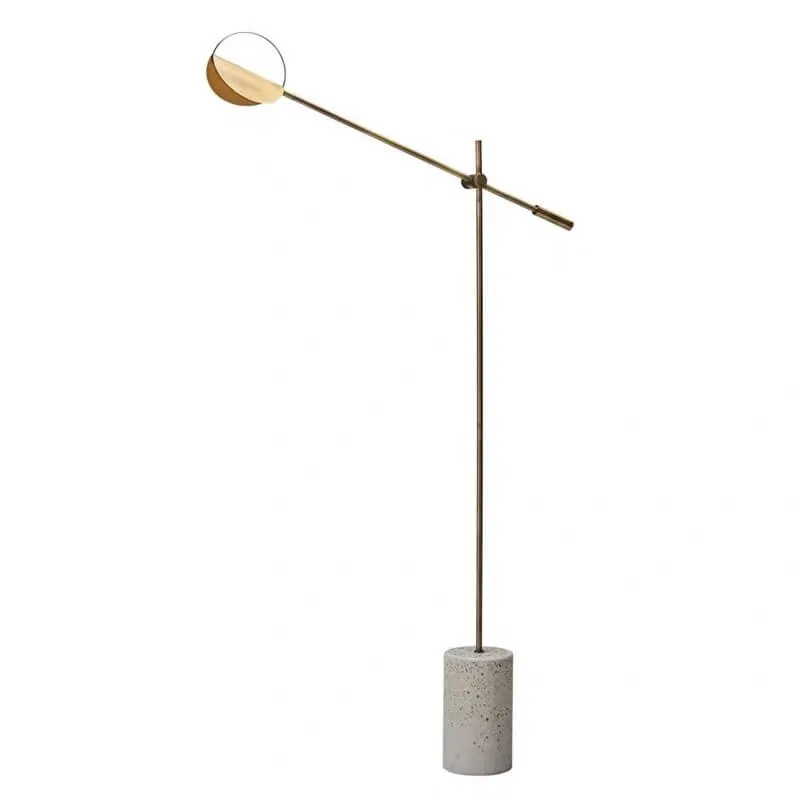 Modern Minimalist Long Arm Iron Terrazzo Base LED Standing Floor Lamp