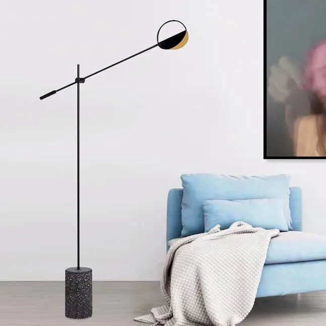 Modern Minimalist Long Arm Iron Terrazzo Base LED Standing Floor Lamp