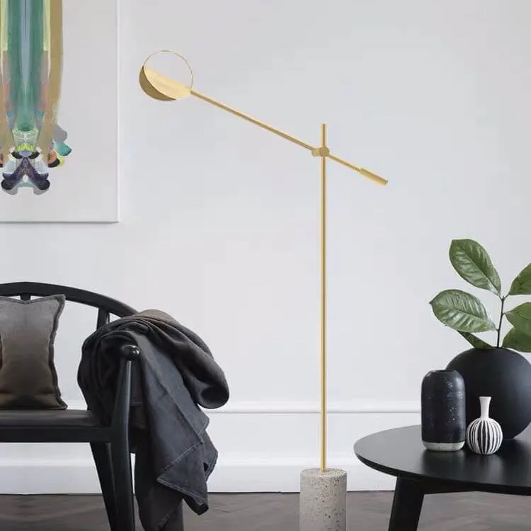 Modern Minimalist Long Arm Iron Terrazzo Base LED Standing Floor Lamp