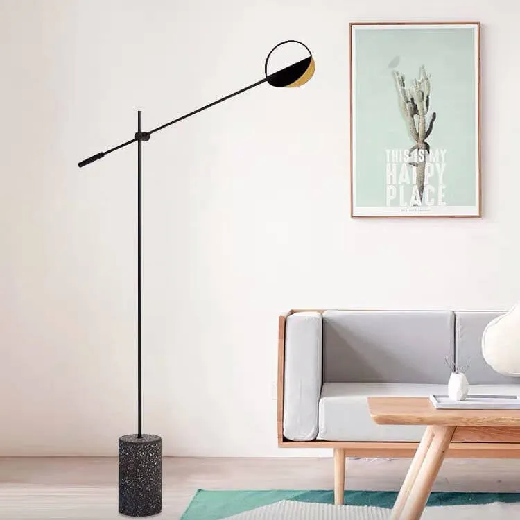 Modern Minimalist Long Arm Iron Terrazzo Base LED Standing Floor Lamp