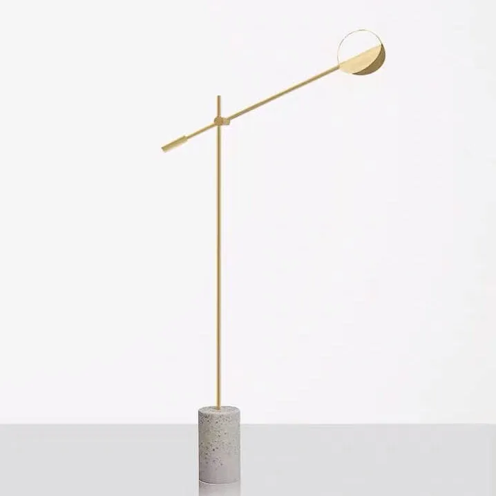 Modern Minimalist Long Arm Iron Terrazzo Base LED Standing Floor Lamp