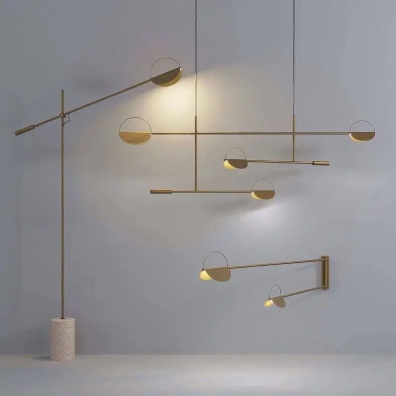 Modern Minimalist Long Arm Iron Terrazzo Base LED Standing Floor Lamp