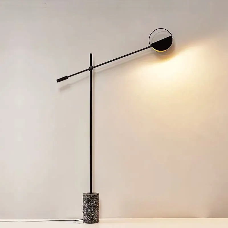 Modern Minimalist Long Arm Iron Terrazzo Base LED Standing Floor Lamp