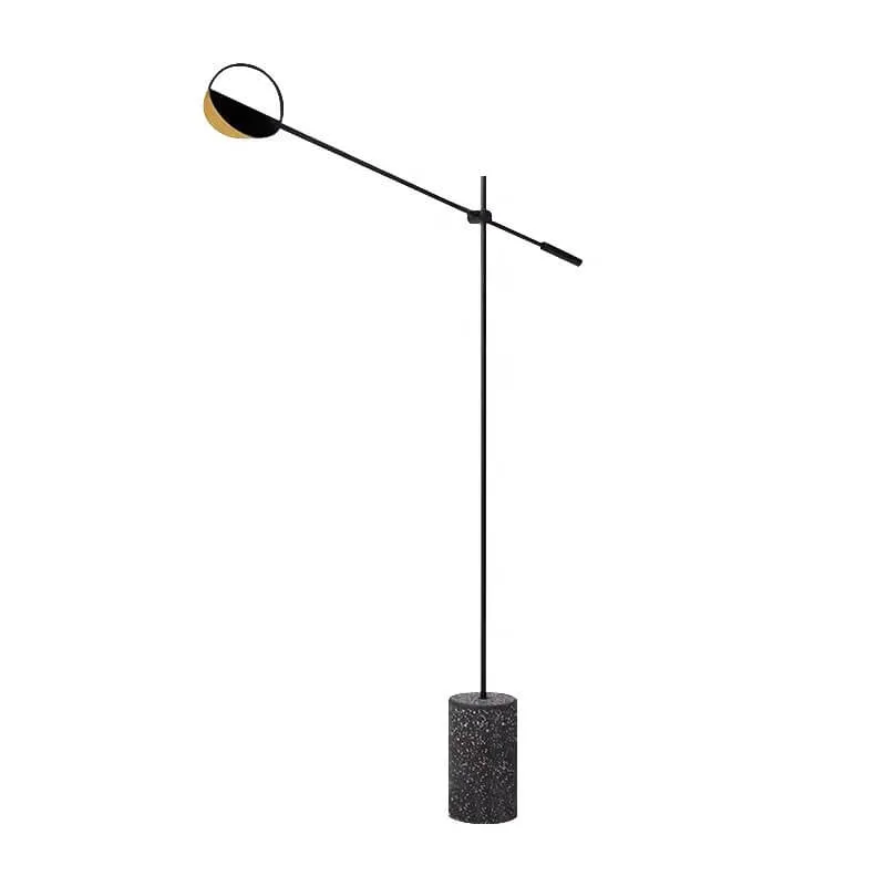 Modern Minimalist Long Arm Iron Terrazzo Base LED Standing Floor Lamp