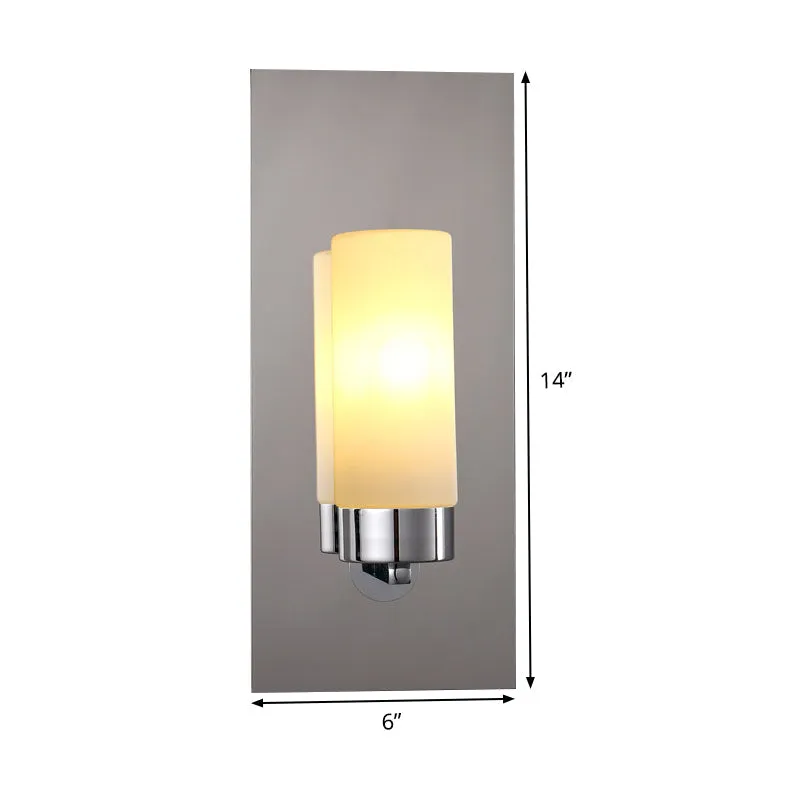 Modern Opal Glass Tube Wall Sconce Light with Chrome Finish and Metal Backplate