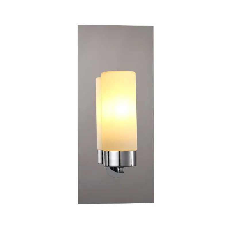 Modern Opal Glass Tube Wall Sconce Light with Chrome Finish and Metal Backplate
