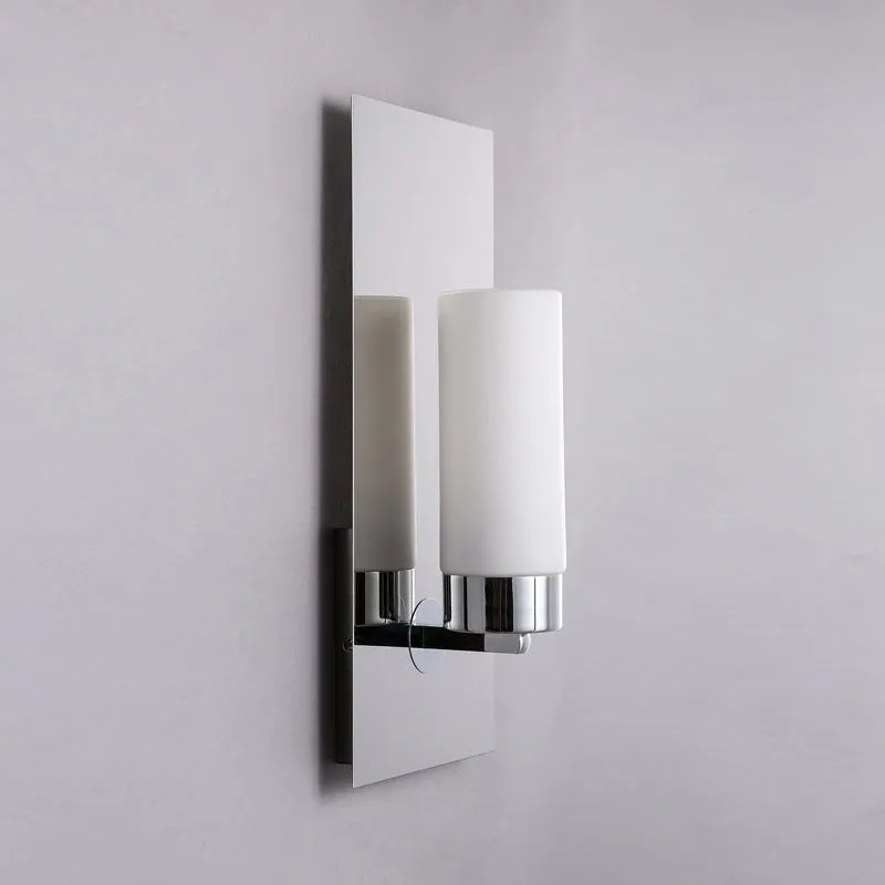 Modern Opal Glass Tube Wall Sconce Light with Chrome Finish and Metal Backplate