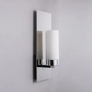 Modern Opal Glass Tube Wall Sconce Light with Chrome Finish and Metal Backplate