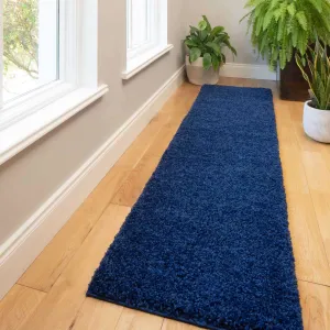 Navy Blue Shaggy Runner Rug