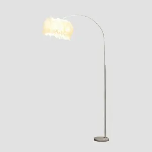 Nordic Style Tripod Floor Lamp with Feather Shade, Metal Stand, White