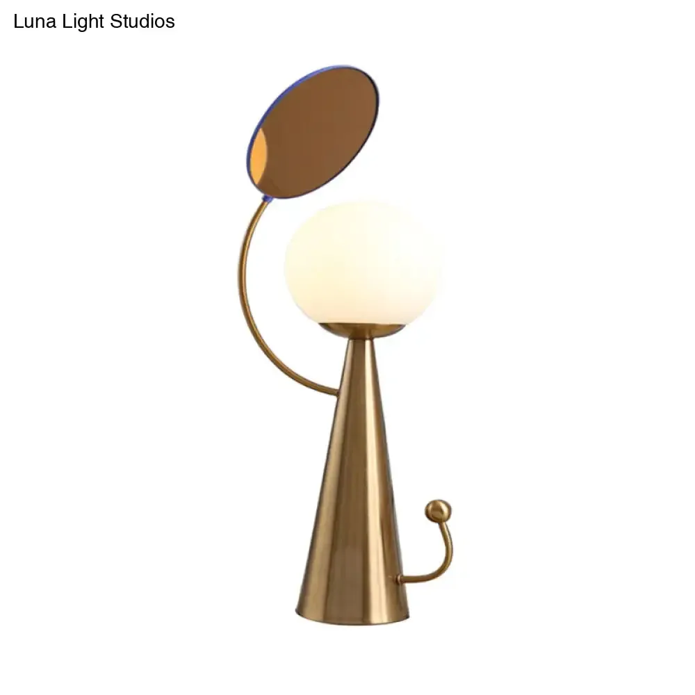 Olga - Orb Night Table Light: Modern Opal Glass Blue/Gold LED Nightstand Lamp