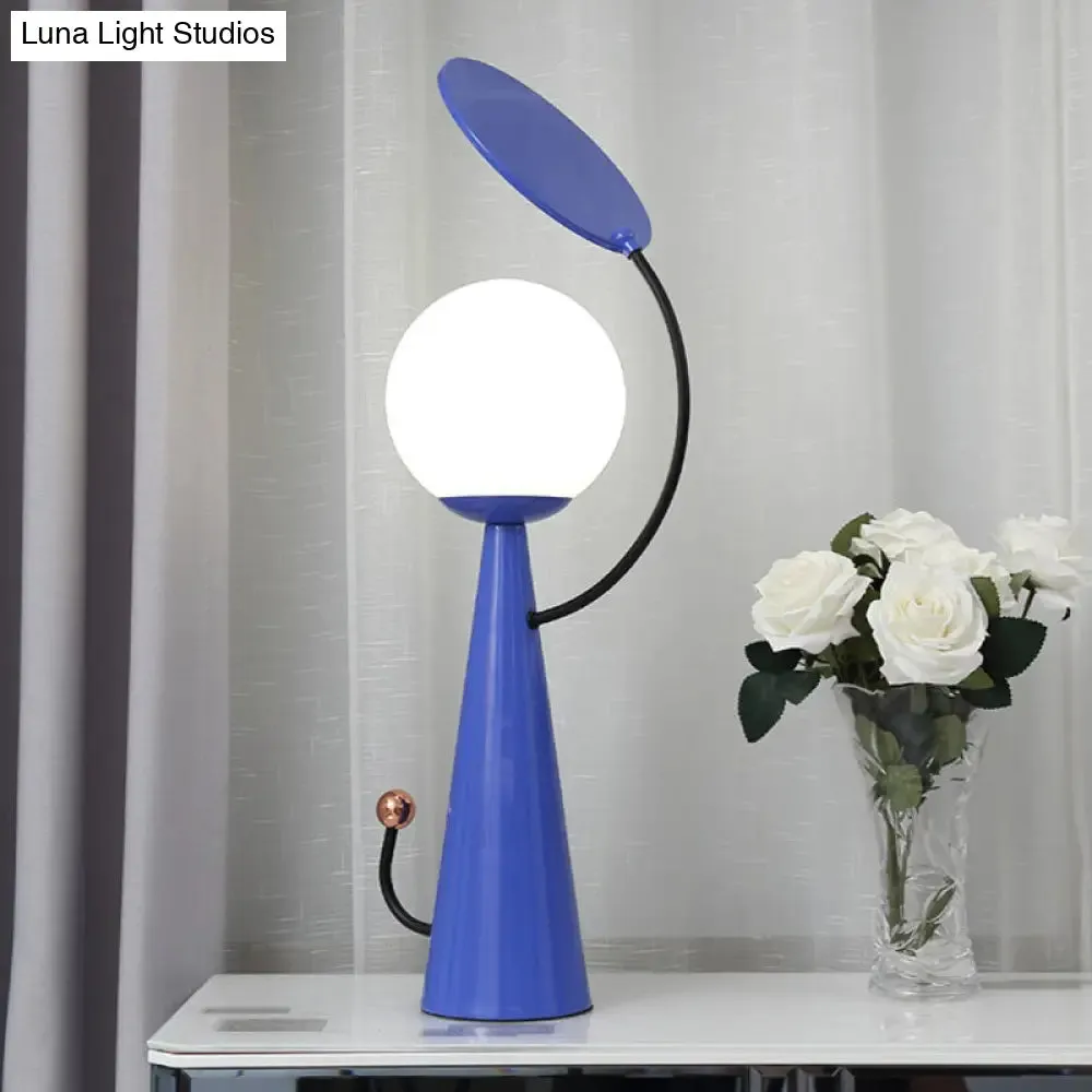 Olga - Orb Night Table Light: Modern Opal Glass Blue/Gold LED Nightstand Lamp