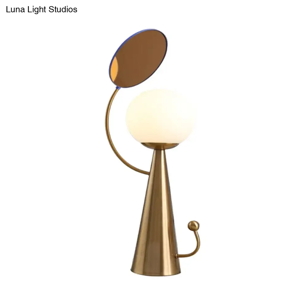 Olga - Orb Night Table Light: Modern Opal Glass Blue/Gold LED Nightstand Lamp