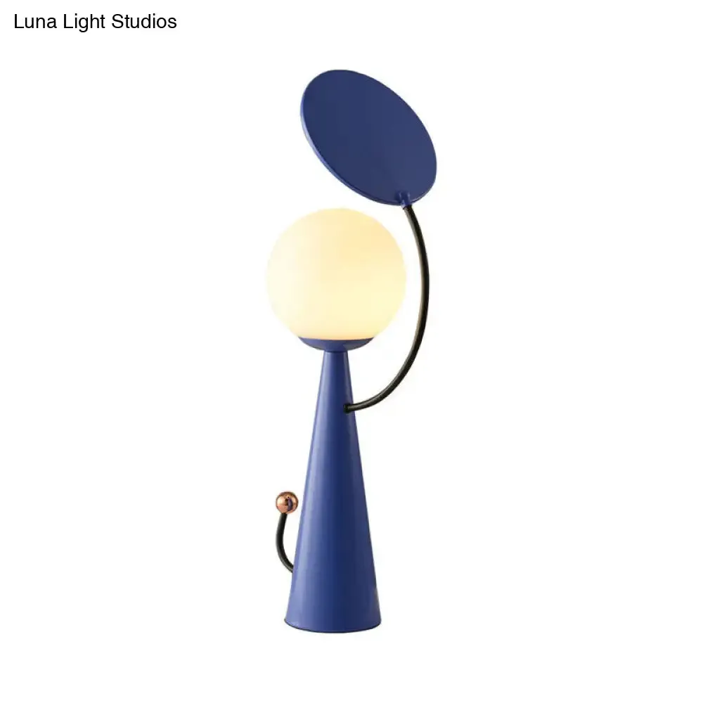 Olga - Orb Night Table Light: Modern Opal Glass Blue/Gold LED Nightstand Lamp