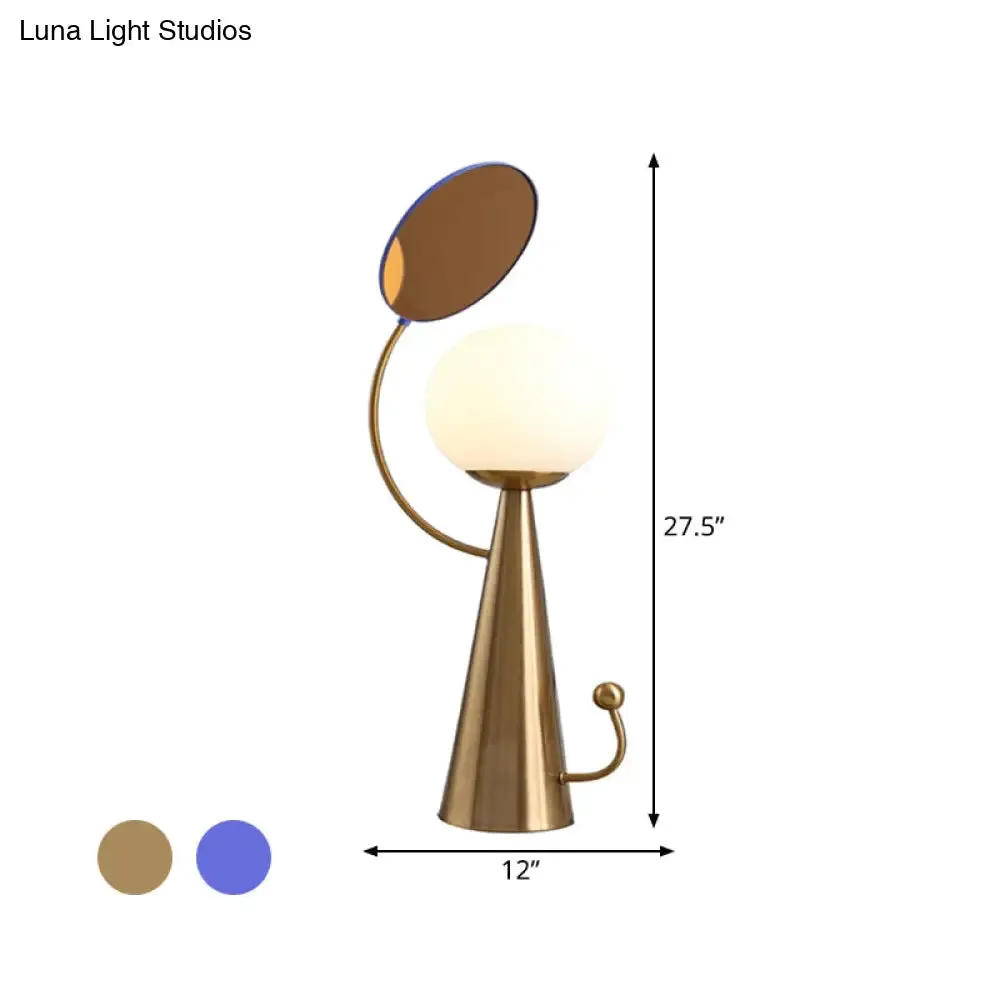 Olga - Orb Night Table Light: Modern Opal Glass Blue/Gold LED Nightstand Lamp