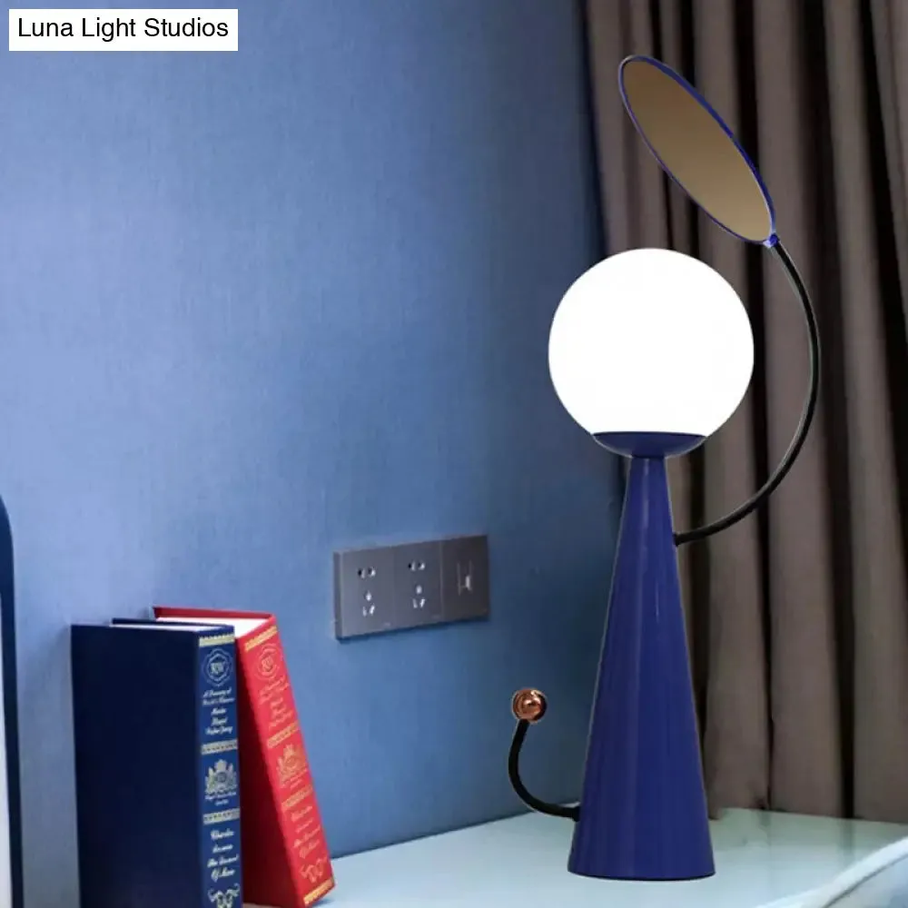 Olga - Orb Night Table Light: Modern Opal Glass Blue/Gold LED Nightstand Lamp