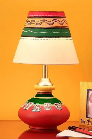 Orange Green Matka Shaped Warli Lamp