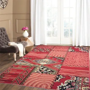 Red Traditional Patchwork Rug - Texas