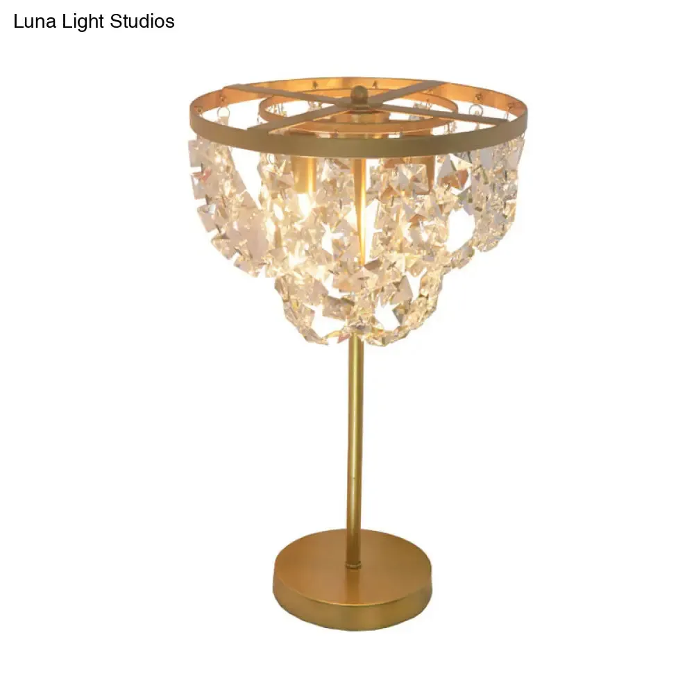 Rukbat - 1-Bulb 1-Bulb Faceted Glass Table Light Minimalist Gold Living Room Nightstand Lamp with Chain