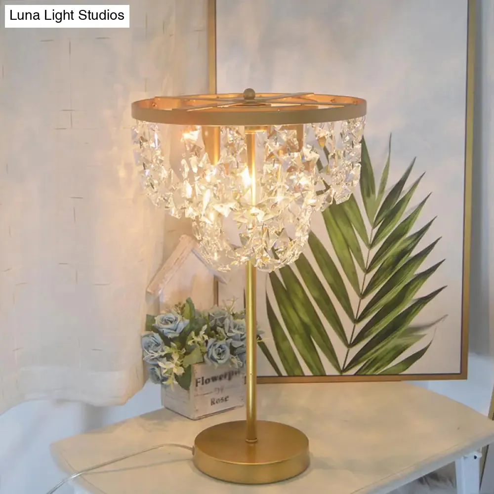 Rukbat - 1-Bulb 1-Bulb Faceted Glass Table Light Minimalist Gold Living Room Nightstand Lamp with Chain