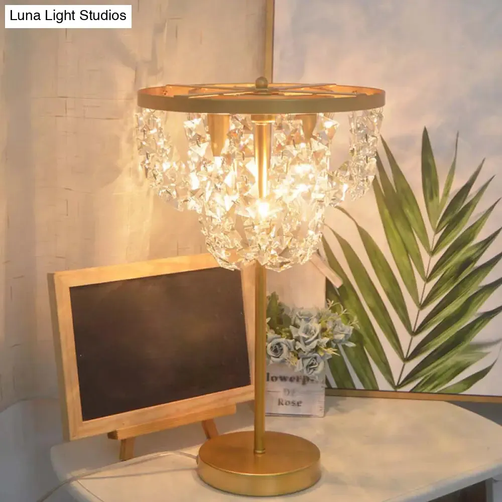 Rukbat - 1-Bulb 1-Bulb Faceted Glass Table Light Minimalist Gold Living Room Nightstand Lamp with Chain