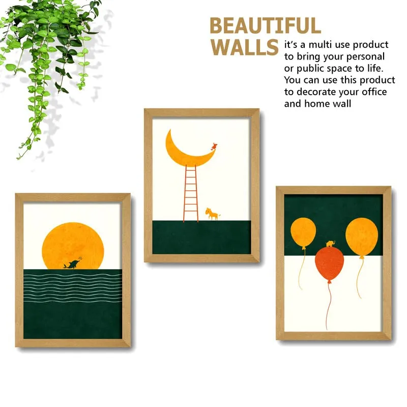 SAF paintings Set of 3 Abstract Flower Brown Frame painting for Wall Decoration,Home and Office OL-B70K3