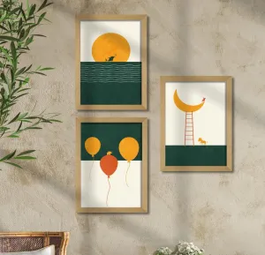 SAF paintings Set of 3 Abstract Flower Brown Frame painting for Wall Decoration,Home and Office OL-B70K3