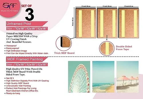 SAF paintings Set Of 3 Beach MDF Self Installation Digital Reprint Painting SA-SANFSX30077