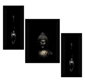 SAF paintings set of 3 Buddha religious modern art wall painting for living room 13.5 inch x 22.5 inch SAFS30365