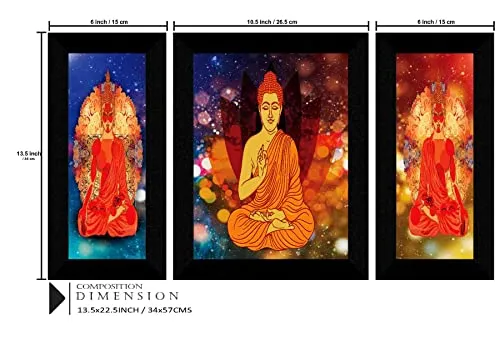 SAF paintings set of 3 Buddha religious modern art wall painting for living room 13.5 inch x 22.5 inch SAFS30376