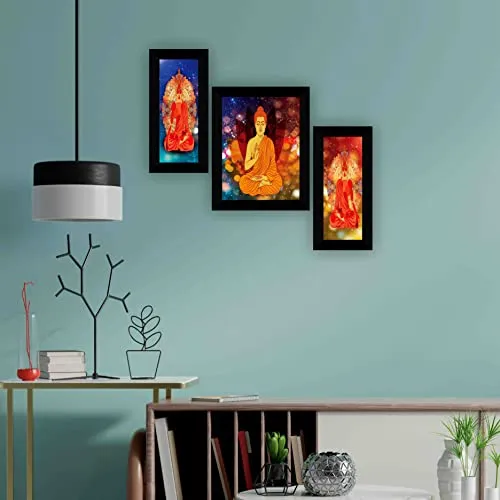 SAF paintings set of 3 Buddha religious modern art wall painting for living room 13.5 inch x 22.5 inch SAFS30376
