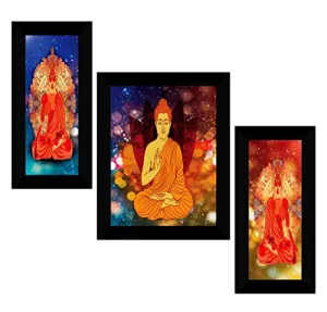 SAF paintings set of 3 Buddha religious modern art wall painting for living room 13.5 inch x 22.5 inch SAFS30376