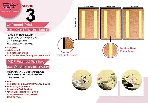 SAF paintings Set Of 3 Flower MDF Self Installation Digital Reprint Painting SA-SANFSX30098