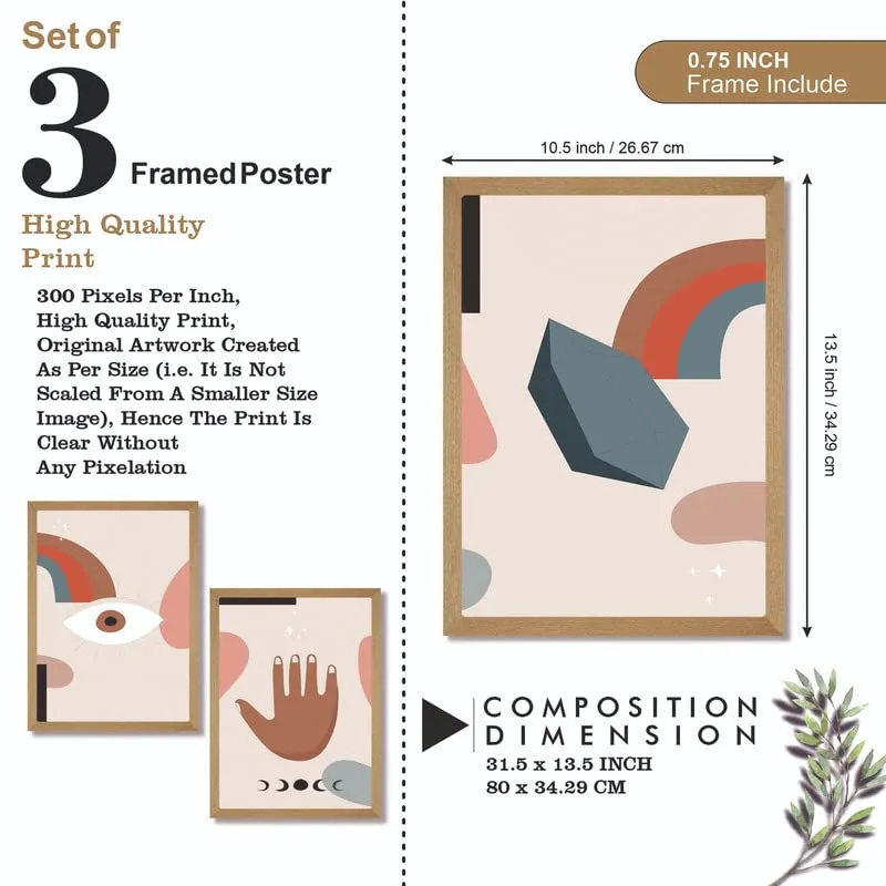 SAF paintings Set of 3 Modern Art Brown Frame painting for Wall Decoration,Home and Office OL-B108K3