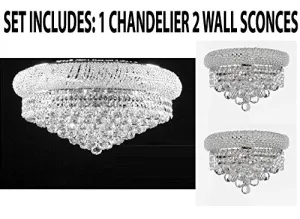Set of 3-1 Flush Empire Crystal Chandelier Chandeliers Lighting 12X24 and 2 Empire Empress Crystal (Tm) Wall Sconce Lighting W 12" H 6" - CS/FLUSH/542/15   C121-1800W12C