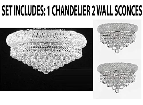 Set of 3-1 Flush Empire Crystal Chandelier Chandeliers Lighting 12X24 and 2 Empire Empress Crystal (Tm) Wall Sconce Lighting W 12" H 6" - CS/FLUSH/542/15   C121-1800W12C