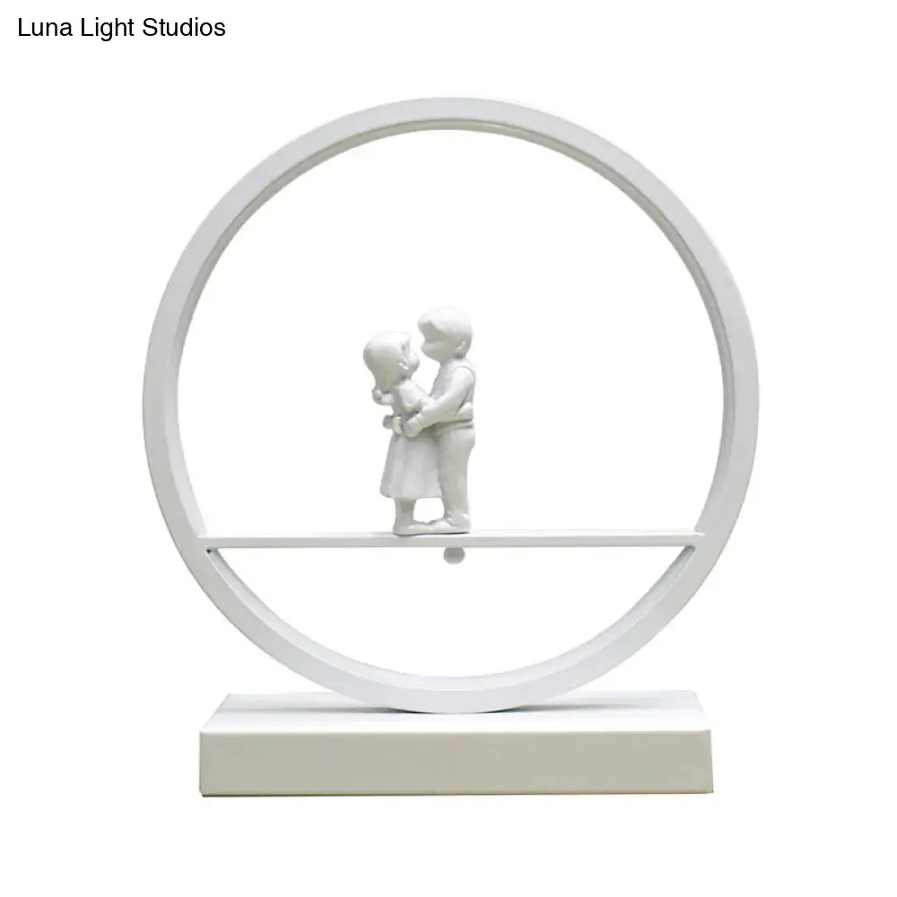 Simona - Romantic Black/White Hoop Nightstand Light Simple Romantic Acrylic Table Lamp in Warm/White Light with Lover Statuette
